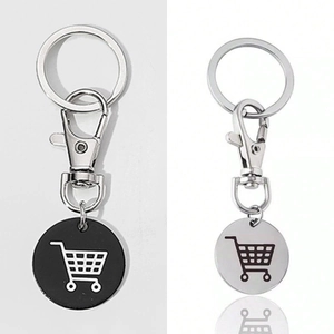 Pack de deux jetons de caddie en acier inoxydable avec pendentifs ronds et porte-clés