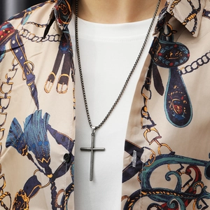 Polished punk style cross pendant necklace in stainless steel for men fashion wear