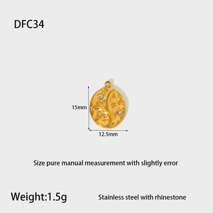 Detail view of 15mm gold oval pendant with rhinestones showing exact dimensions
