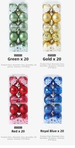 Detailed 20-piece set of 4cm Christmas tree baubles in shiny, matte, and glitter finishes