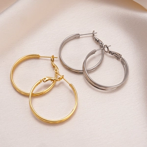 Boucles D'Oreilles Créoles Double Couche En Cuivre Avec Tige En Argent Sterling 925 Coupe Diamant Géométrique Mode Femme