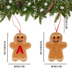 Gingerbread man felt ornament with red letter A for Christmas tree decoration