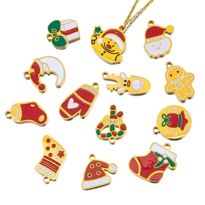 Christmas enamel charms collection in gold stainless steel for DIY necklace jewelry making