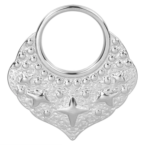 Detailed close-up of textured 304 stainless steel star heart pendant with embossed patterns
