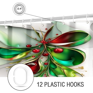 Detail of Christmas shower curtain with 0.4-inch metal grommets and 12 plastic hooks