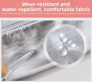 Close-up of high-density waterproof fabric with water droplets and scratch resistance test