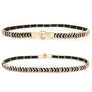 Women Elastic Waist Belt Metal V-Shaped Chain Link Thin Cinch Belt For Dress Decorative Alloy Interlocking Buckle