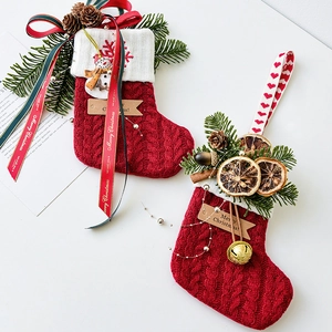Calcetín de Navidad de Punto Rojo Adorno Colgante Copo de Nieve Muñeco de Nieve Campana Piña de Pino Decoración Árbol Navidad