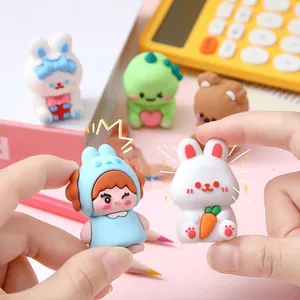 Cartoon animal pencil sharpener set with cute rabbit dinosaur and bear shapes for students