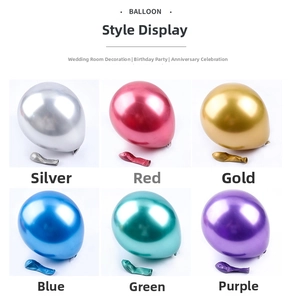 Detailed assortment of 10-inch metallic balloons in silver, red, gold, blue, green, and purple