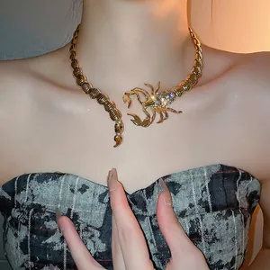 Exaggerated golden scorpion choker necklace with sparkling diamonds for women