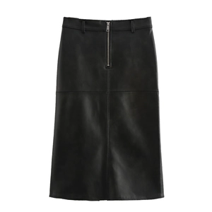 Gonna Midi In Pelle PU Nera Da Donna Vita Alta Cerniera Frontale Spacco Bodycon Matita Streetwear Biker