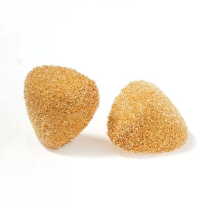 Minimalist gold textured heart-shaped stud earrings with a granular vintage finish