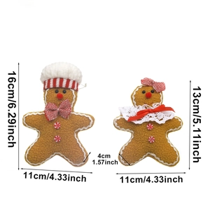 Christmas gingerbread man plush ornaments with red and white striped holiday accessories