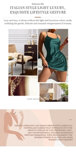 Détail d'une nuisette en satin vert foncé avec fines bretelles et texture soyeuse