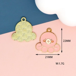 Pink enamel octopus charms with gold metal back and 22mm size dimensions