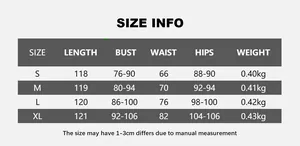Detailed size chart for strapless dress including length, bust, waist, and hip measurements
