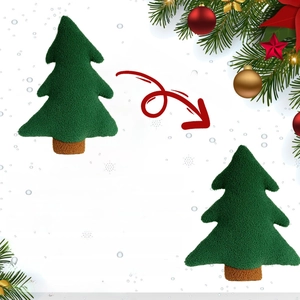 Detail showing the green plush teddy fleece texture and base of the Christmas tree pillow