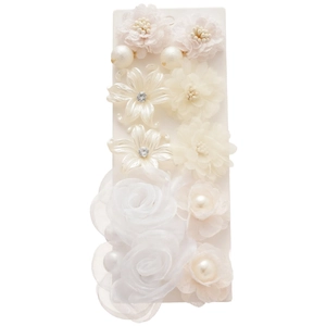 Elegant 10-piece set of white floral and pearl stud earrings with delicate organza texture