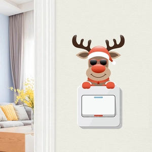 Christmas reindeer light switch sticker with Santa hat and sunglasses for wall decoration