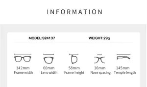 Detailed dimension chart for rimless cut-edge sunglasses with rhinestones S24137