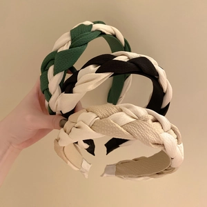 Serre-Tête Tressé En Tissu Bicolore Large Bandeau Style Coréen Élégant Accessoires De Cheveux Faits À La Main