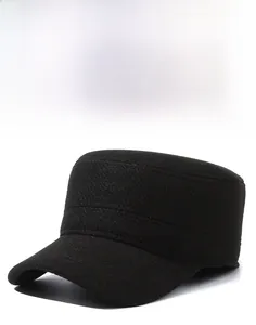 Detail of black cadet cap with thick twill texture and SPORTS STYLE metal logo