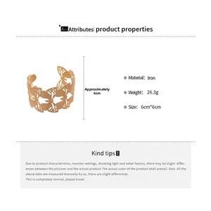 Detail view of golden iron butterfly cuff bracelet with 6cm diameter and 26.3g weight