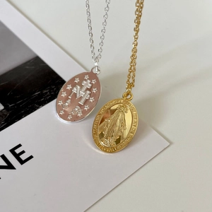 925 sterling silver Miraculous Medal necklace with gold and silver oval pendants