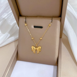 Titanium steel gold butterfly pendant necklace with bead chain in a premium jewelry box