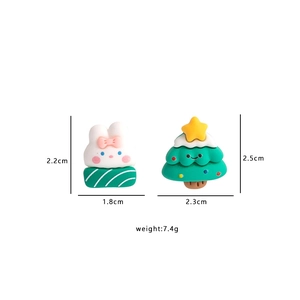 Detailed size measurement of Christmas cartoon bunny and tree stud earrings for women