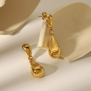 Minimalist 18k gold plated stainless steel earrings with elegant water drop pendant design