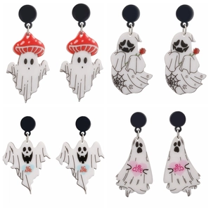 Halloween Ghost Drop Earrings Acrylic Spooky Mushroom Rose Heart Print Decorative Jewelry Women Girls Party