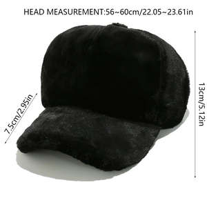 Winter plush baseball cap details with size labels for 56-60cm head circumference