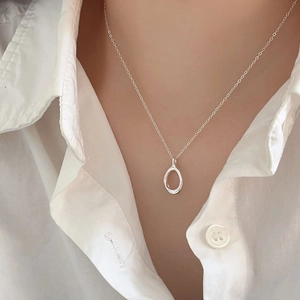 925 Sterling Silver Teardrop Pendant Necklace Minimalist Irregular Waterdrop Chic Jewelry For Women