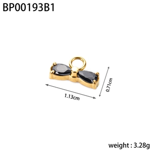 Bowtie stainless steel pendant with black teardrop stones and gold plating details