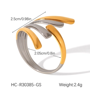Detail shot of two-tone stainless steel open ring with 2.5cm width and 2.4g weight info