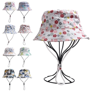 Chapeau Bob en Coton pour Enfants avec Cordon de Serrage Coupe-vent Réglable Chapeau de Soleil pour Tout-petits Garçons Filles Imprimé Dessin Animé
