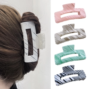 British style cream striped large hair claw clip in four marble patterns for women