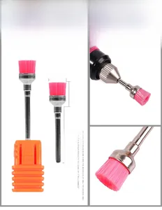 Macro view of pink nylon nail drill bit cleaning brush with 7.1mm diameter and dimensions