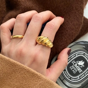 Minimalist S925 sterling silver golden plain and croissant dome rings set for women