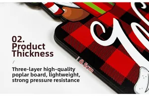 Close-up of 0.5cm thick triple-layer poplar wood Christmas hanging sign with red plaid
