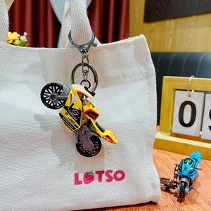 Creative motorcycle model keychain for backpacks with yellow and blue color options