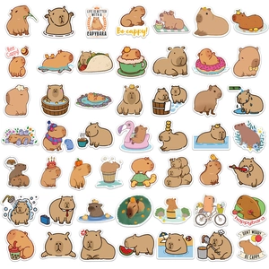 50 pieces of waterproof cartoon capybara stickers for laptop, water bottle, and luggage