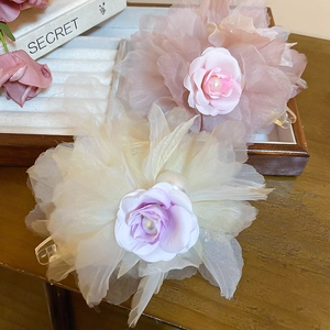 Pinces à cheveux à fleurs en dentelle avec perles pour femmes, style forêt élégant