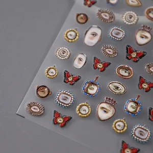 3D relief nail art stickers with vintage Lover's Eye and Victorian frame designs