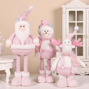Pink Christmas plush set with Santa snowman and reindeer featuring sparkly silver sequins