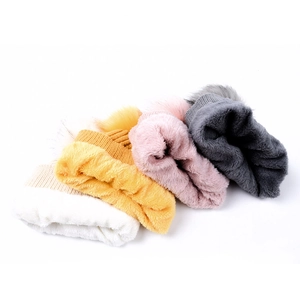 Winter knit beanie hats for women with faux fur pom and thick warm fleece lining in four colors
