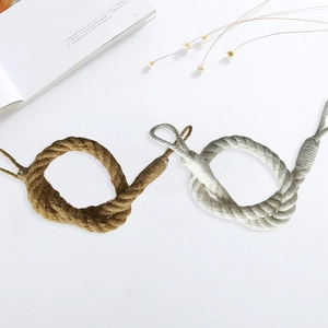 Embrasses de rideaux tissées main en coton et jute beige et marron pour décoration