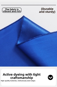 Detail of royal blue satin chair sash with high-density fabric and fine edge stitching